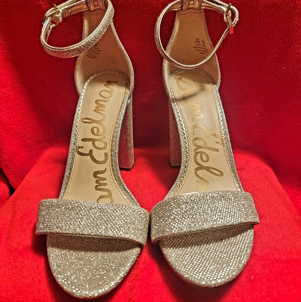 Sam Edelman 4" block heel metallic sandals